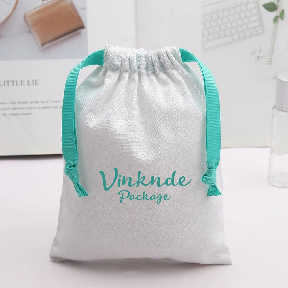 

Personalization Logo White Cotton Linen Bags Jewelry Comb Mirror Tarot Card Candle Muslin Pouch Drawstring Packing Dust Gift Bag