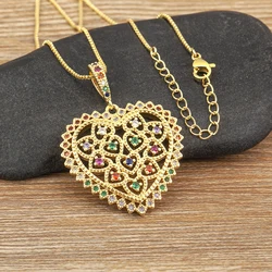 Nidin New Trendy Heart Shape Hollow Design Inlaid Colorful Zircon Charm Pendant Necklace For Women Jewelry Accessories Gifts