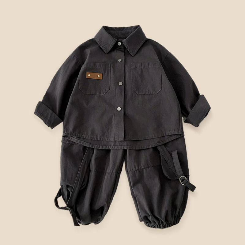 Two Piece Set Shirt Pants Boy Japanese Workwear Pure Cotton 2024 Autumn New Cool Handsome Tide Comfortable Active