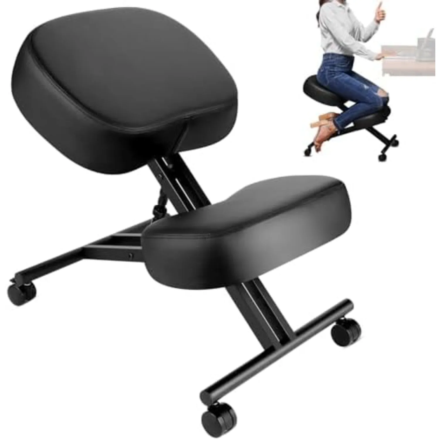 Ergonomic Kneeling Chair, Meditation Chair with Height Adjustable and Cushion for Home and Office, Posture Office Stool