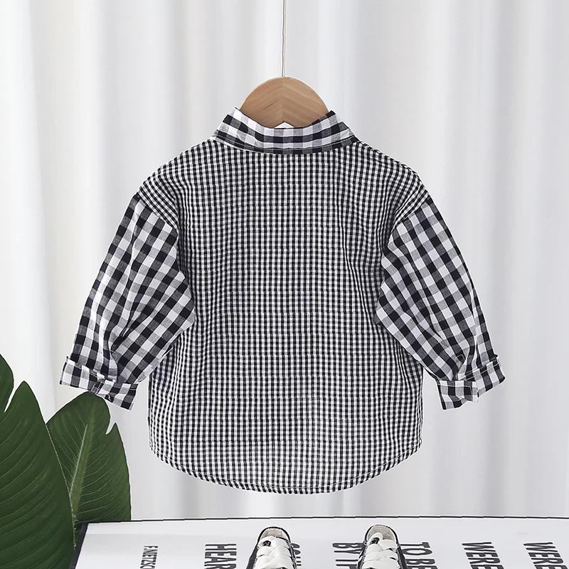 IENENS Kids Shirt Clothes Spring Thin Blouses Clothing Infant Boy Plaid Cotton Tops 1 2 3 4 Years Kids Long Sleeves Shirt