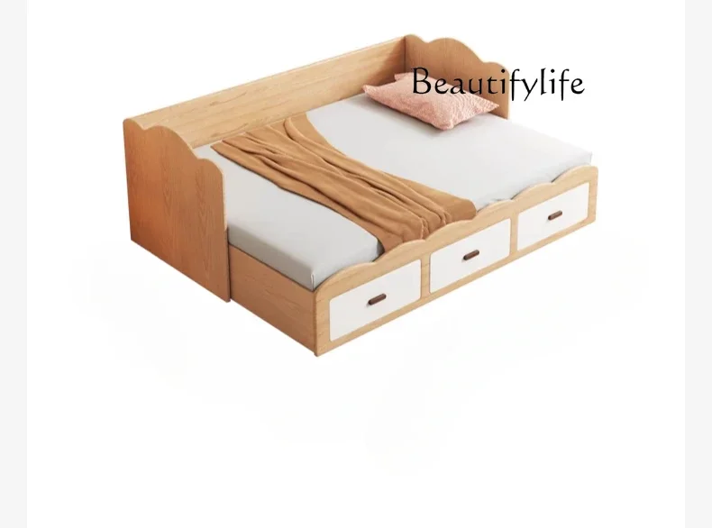 

Telescopic storage bed Solid wood pull-out high box bed Wide splicing small apartment tatami