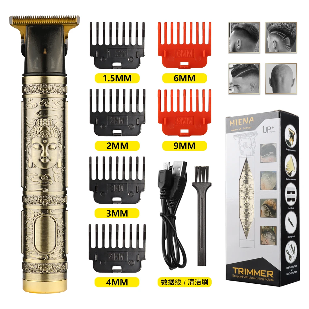 

Профессиональный триммер для волос с рисунком Будды HIENA — быстрая зарядка через USB, моющееся лезвие, 6 направляющих расчесок, низкий уровень шума для взрослых и детей