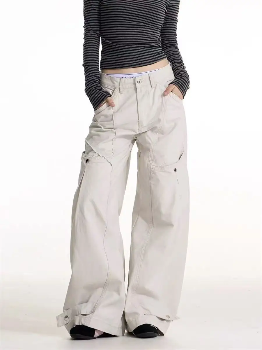 กางเกงคาร์โก้สไตล์วินเทจ Y2K แบบอเมริกัน สำหรับผู้ชายและผู้หญิง สตรีทแวร์ กางเกงหลายกระเป๋า ขากว้างทรงแบ็กกี้ กางเกงฮาเร็มสำหรับคู่รัก