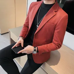 Jesienno-zimowa męska marynarka koreański, Slim Fit garnitur Casual kurtki ślubny strój biznesowy płaszcz jednolity kolor Streetwear Social Blazer