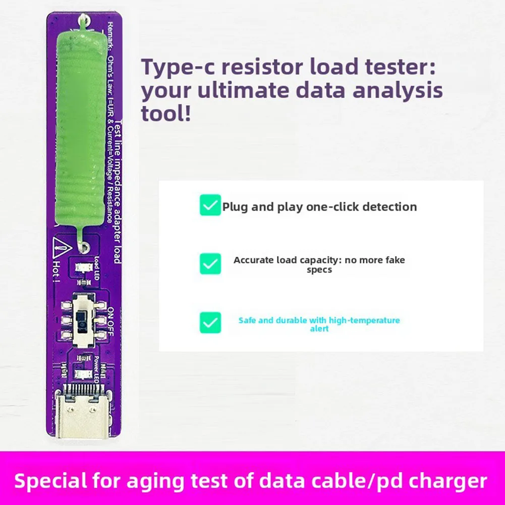 PD Resistive Load Tester With 10W 4.7Ω High-Precision Resistor For Charger And Cable Performance And Line Resistance Measurement