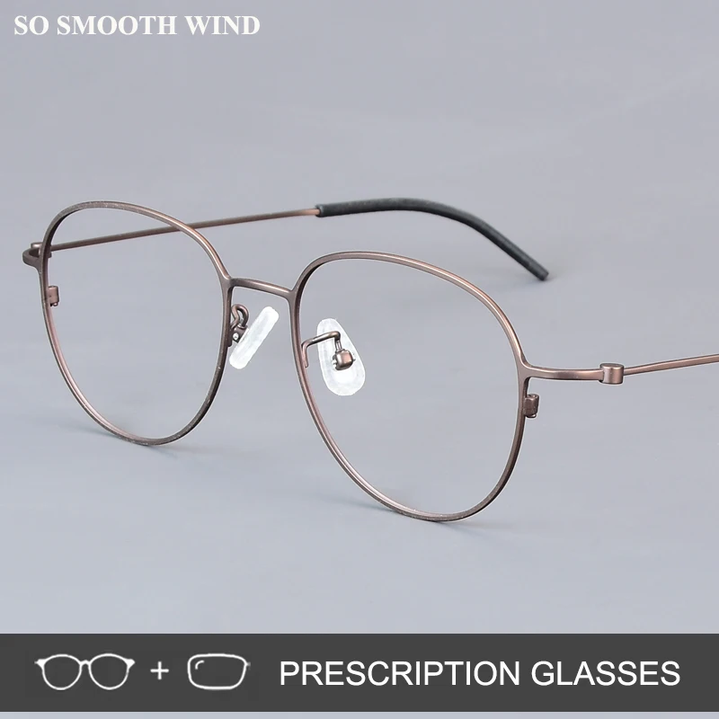 Pure Titanium Oval Glasses Optic Frame Men Women Handmade Spectacles Ultralight Thin Rim Screwless Prescription Eyeglass Eyewear