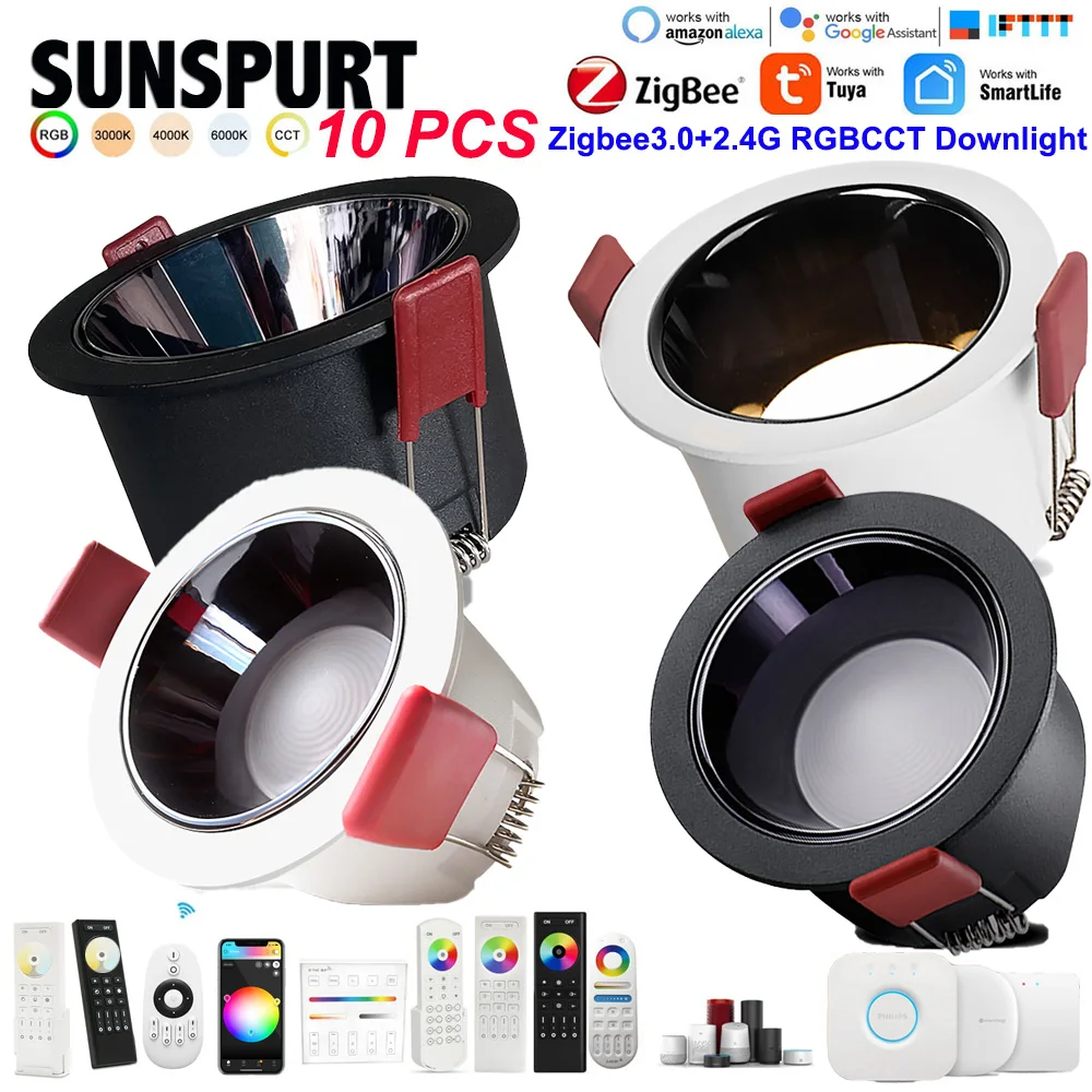 

1-10PCS Smart Downlight Zigbee 3.0 Dimming LED Spot Light 6W/12W RGBCCT Color Changing Warm Cool Lamp Alexa Google Voice control