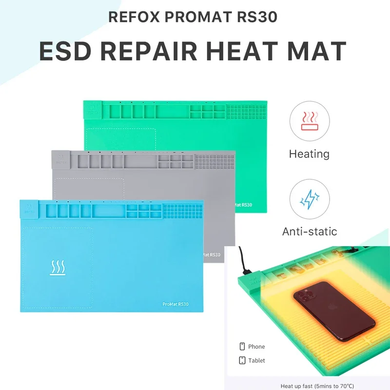 

REFOX RS30 ESD ремонтный нагревательный коврик, силиконовый коврик, теплоизоляционный Противоскользящий коврик, ремонт детской одежды, силиконовый резиновый коврик для подогрева