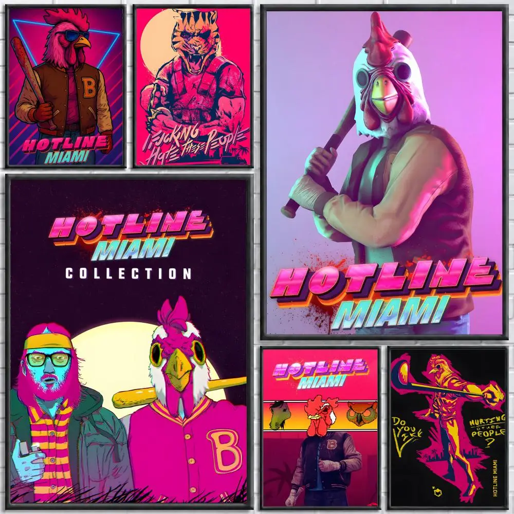 Affiche autocollante du jeu Hotline Miami, autocollant en papier imperméable, décoration murale pour café, bar, chambre