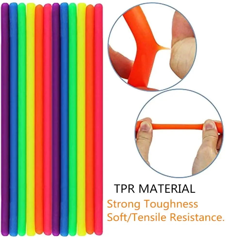 Paquete de 6 Juguetes Sensoriales Elásticos de Fideos de Goma, Juguetes Antiestrés para Fortalecer Brazos y Aliviar el Estrés para Niños y Adultos