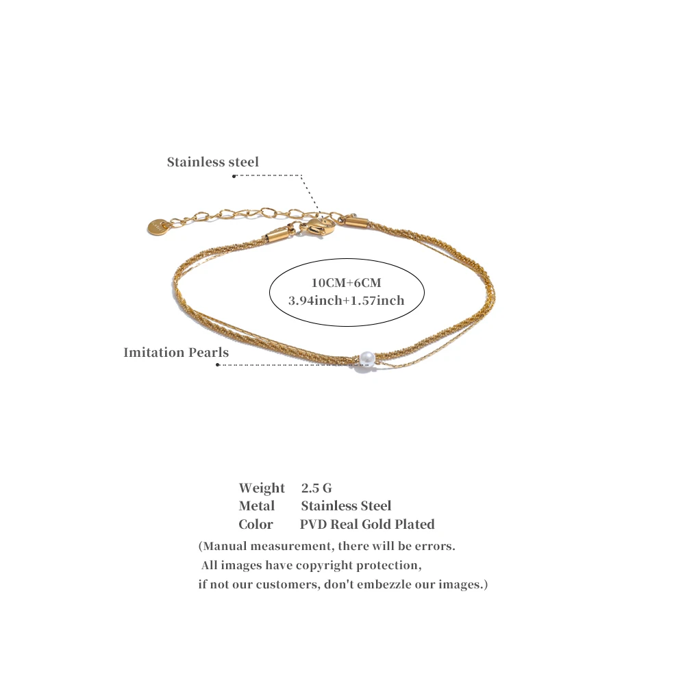 Yhpup Fashion Layered Chain Imitation Pearl Chic Anklet Rust Proof Gold & Platinum Plated Australia Summer Jewelry Gift