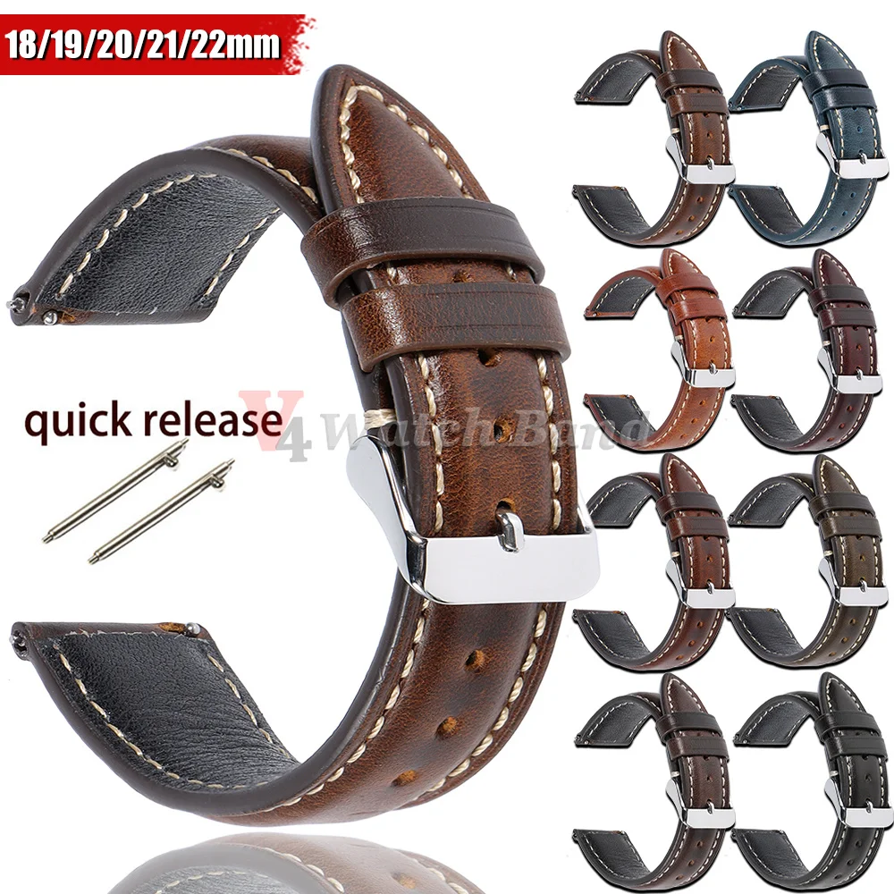18/19/20/21/22mm Top Grain Natural Leather Brown Band Watch Strap Wax Genuine Leather MenWomen Watch Band Stainless Steel Buckle