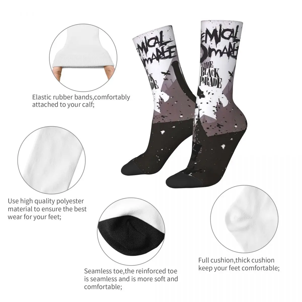 Fashion My Chemical Romance Football Socks Polyester Crew Socks for Unisex Non-slip