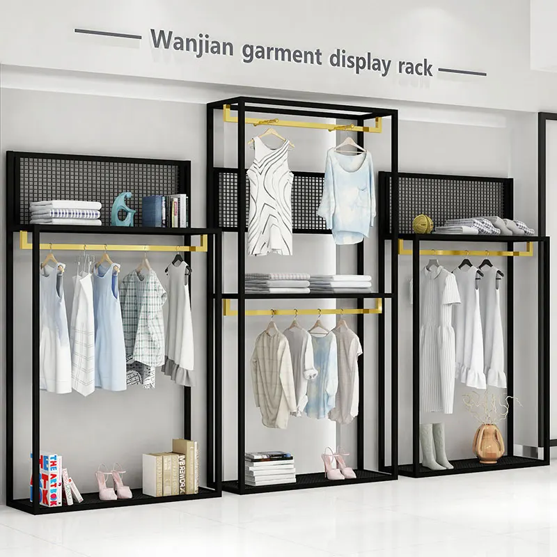 

customized.Lady Clothing Shop Furniture Stainless Steel Garment Stand Display Standing Black Grid Woman Clothing Displ