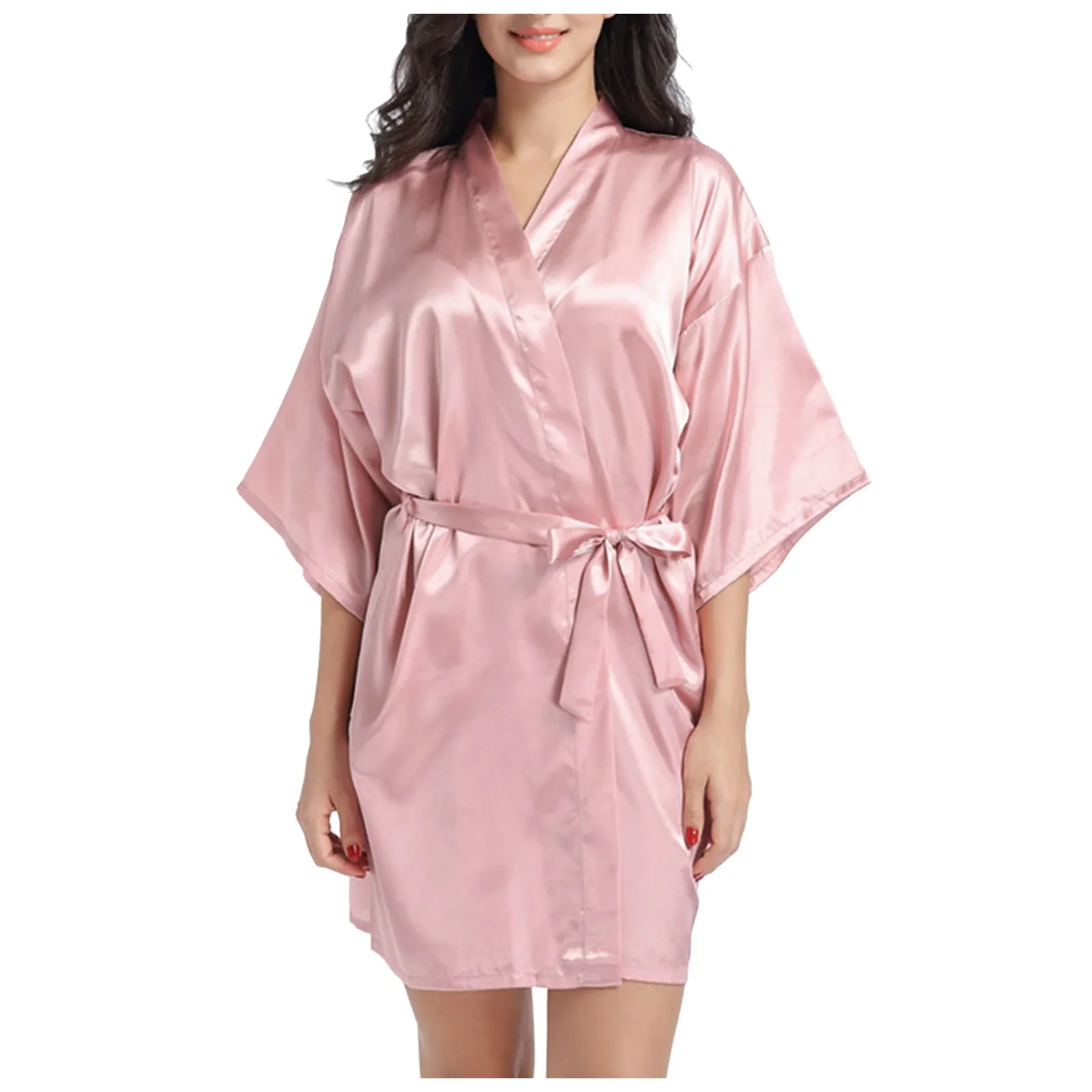 Women Silk Satin Short Night Robe Solid Kimono Robe Fashion Bath Robe Sexy Bathrobe Peignoir Femme Wedding Bride Bridesmaid Robe