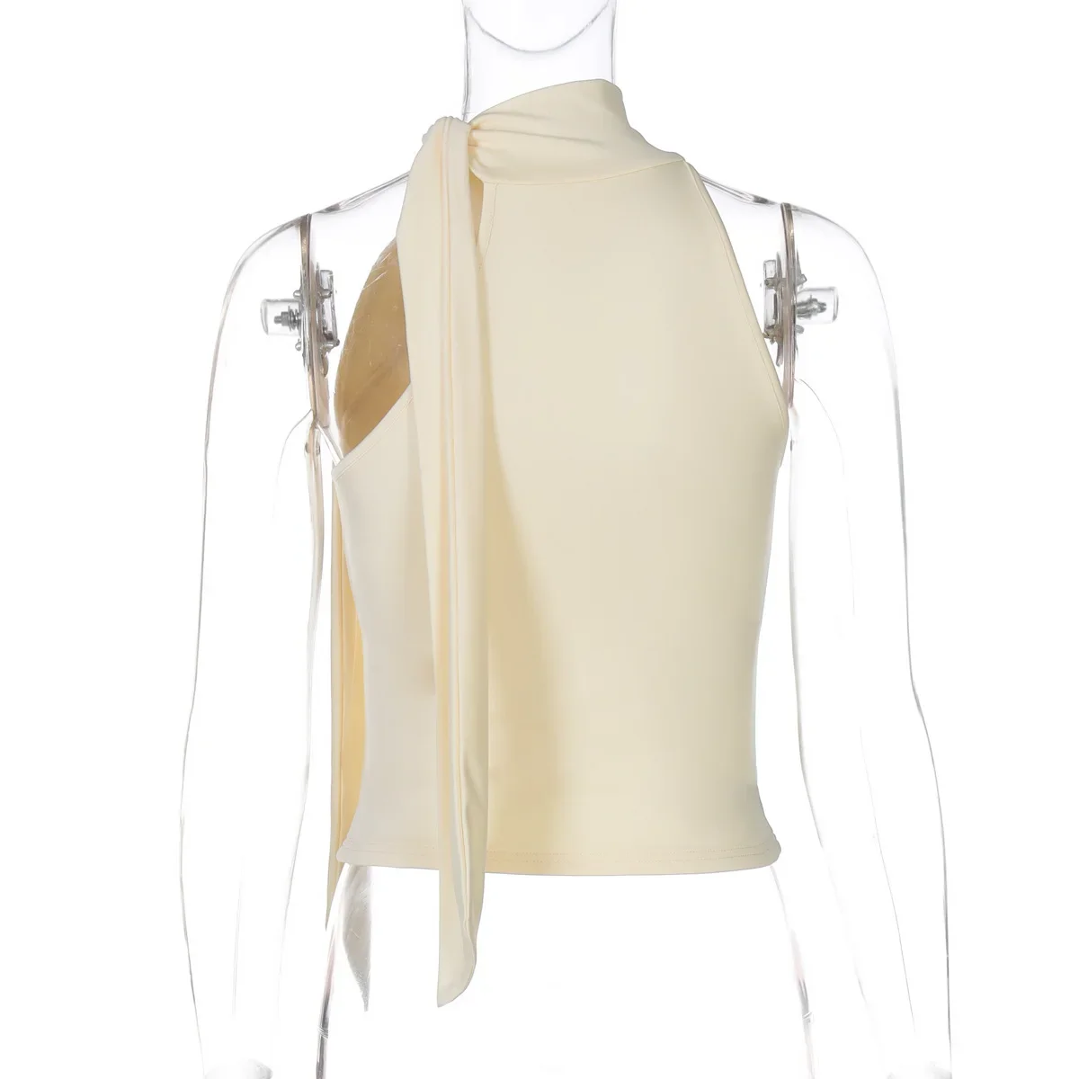 2025 Summer Women Solid Lace Up Ribbon Halter Tank Crop Tops Sexy Turtleneck Sleeveless Slim Casual All Matching Vest Streetwear