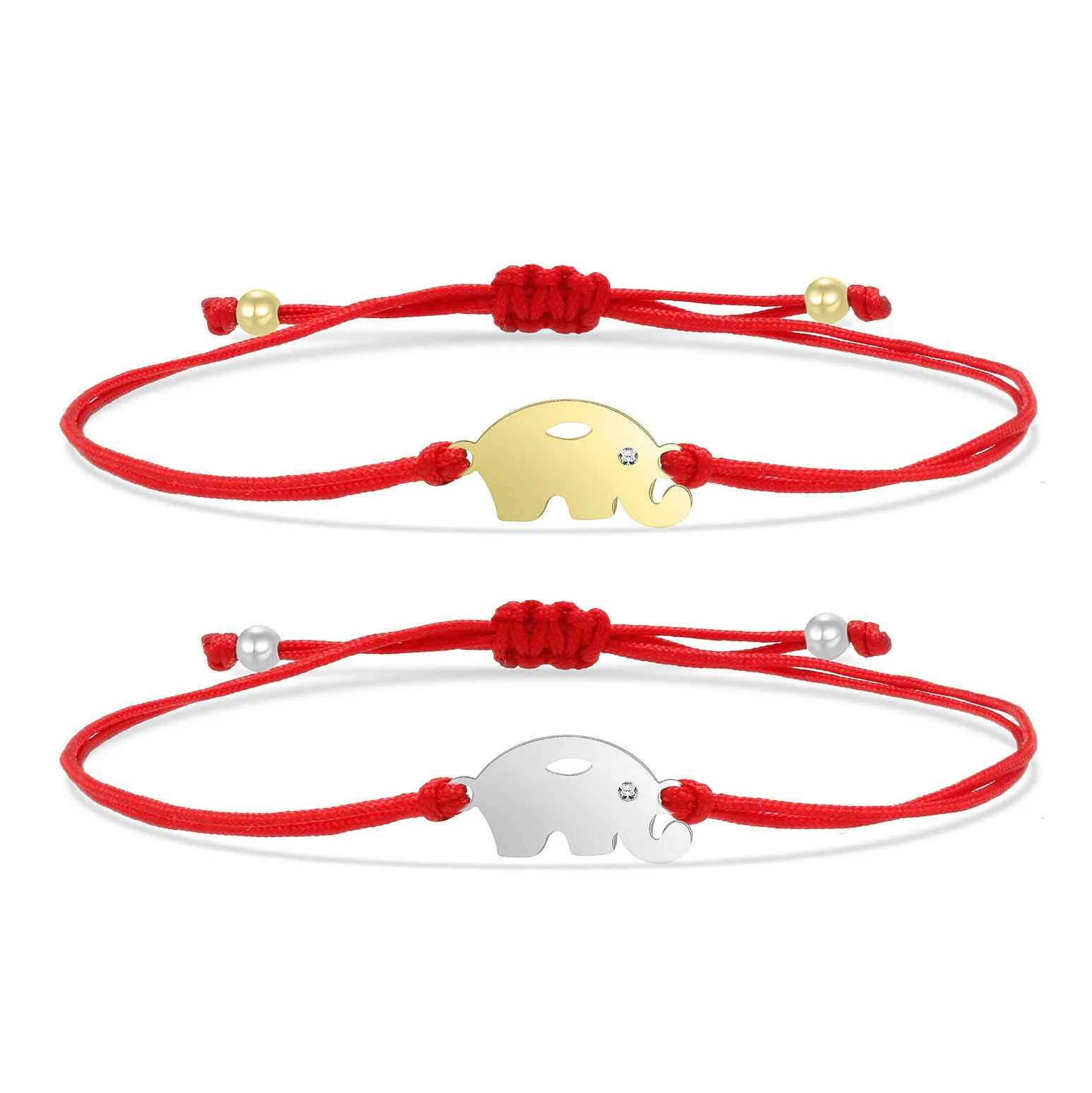 Gold-plated Stainless Steel Cute Elephant Charm Bracelet Women Girl Kid 2024 New Fashion Red String Handcrafted Jewelry Present