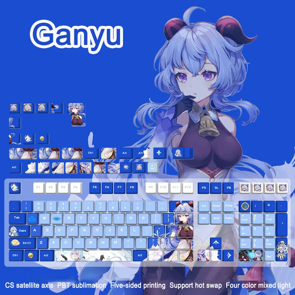 Genshin Impact Keycaps Mechanical Keyboard Gaming Cartoon PBT Keycap Anime Role Cherry Profile Personality Key Caps 87 104 108