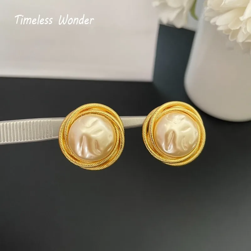 Timeless Wonder Retro Faux Pearl Geo Clip on Earrings for Women Designer Jewelry Runway Rare Luxury Cute Gift Sweet Vintage 5152