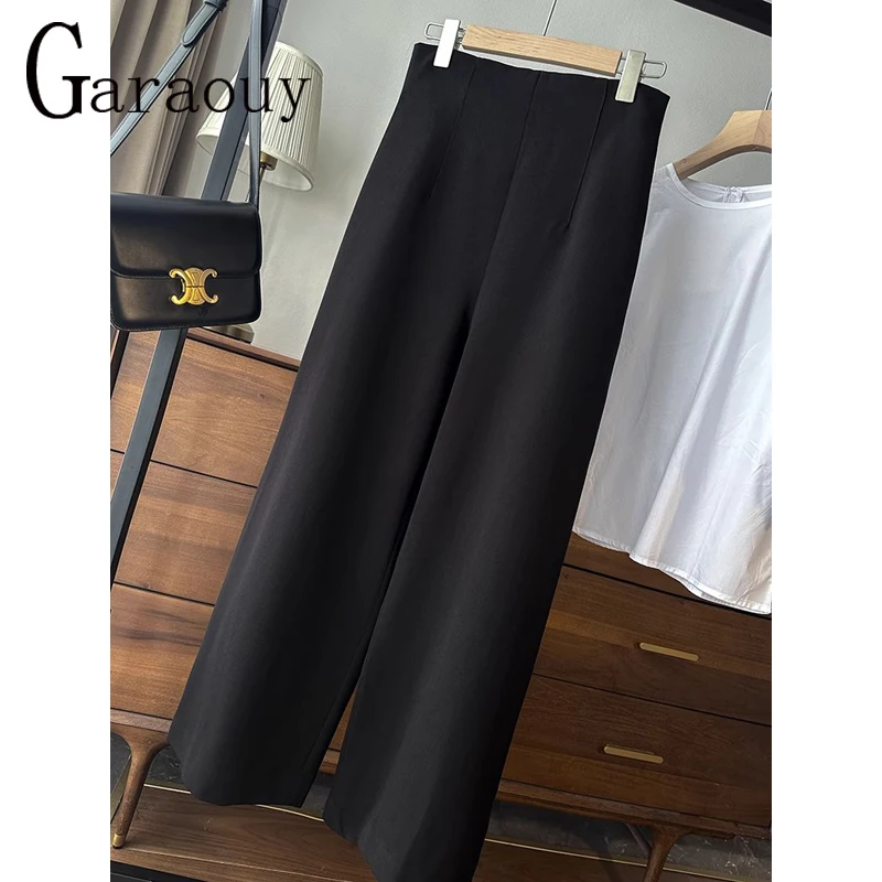 Garaouy 2023 Women Simple Basic Straight Leg Pants Office Lady Commuter Casual Versatile Mid Waist Trousers Female Bottoms New