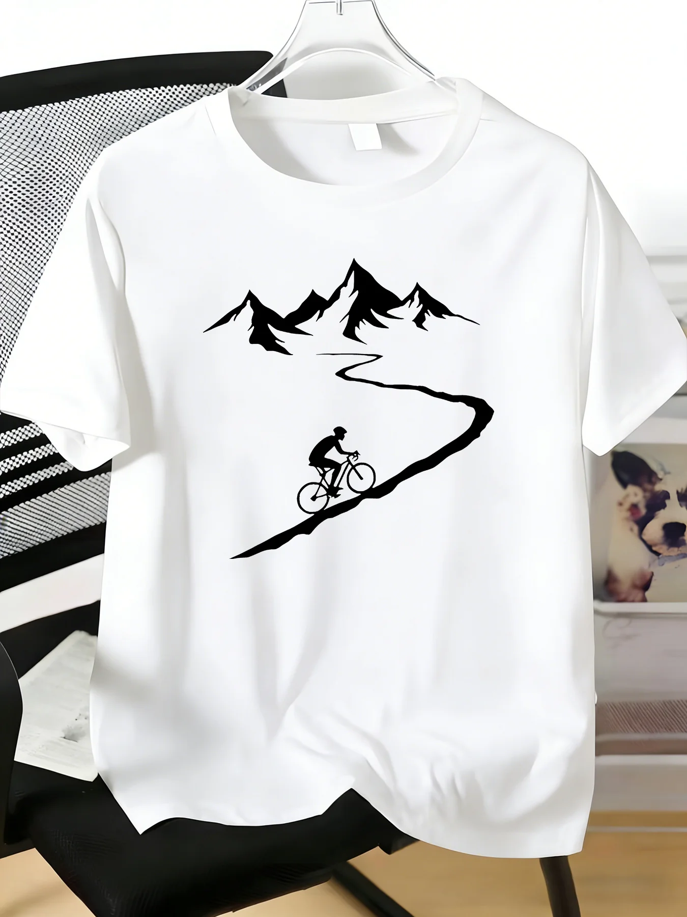 Mens Mountain Bike Rider Scenic Silhouette Tee Crew Neck Short Sleeve Outdoor Cycling Fan Light Summer Daily Casual Basic Top
