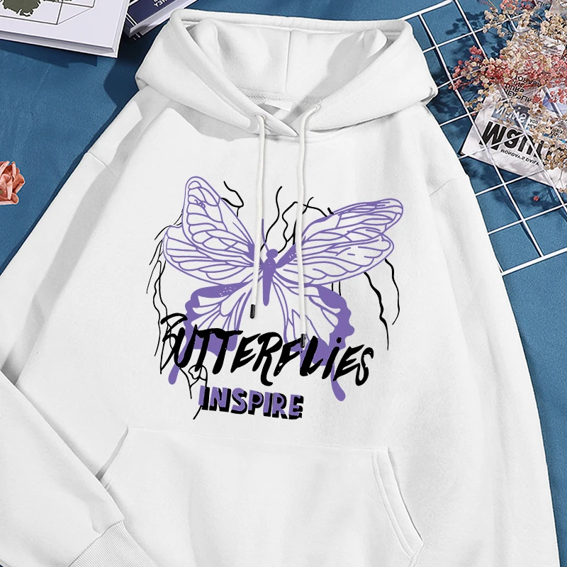 

Butterflies Inspire Printing Women Hoodies Fashion Crewneck Sweatshirt Casual Warm Oversize Hooded Autumn Fleece Sportswears