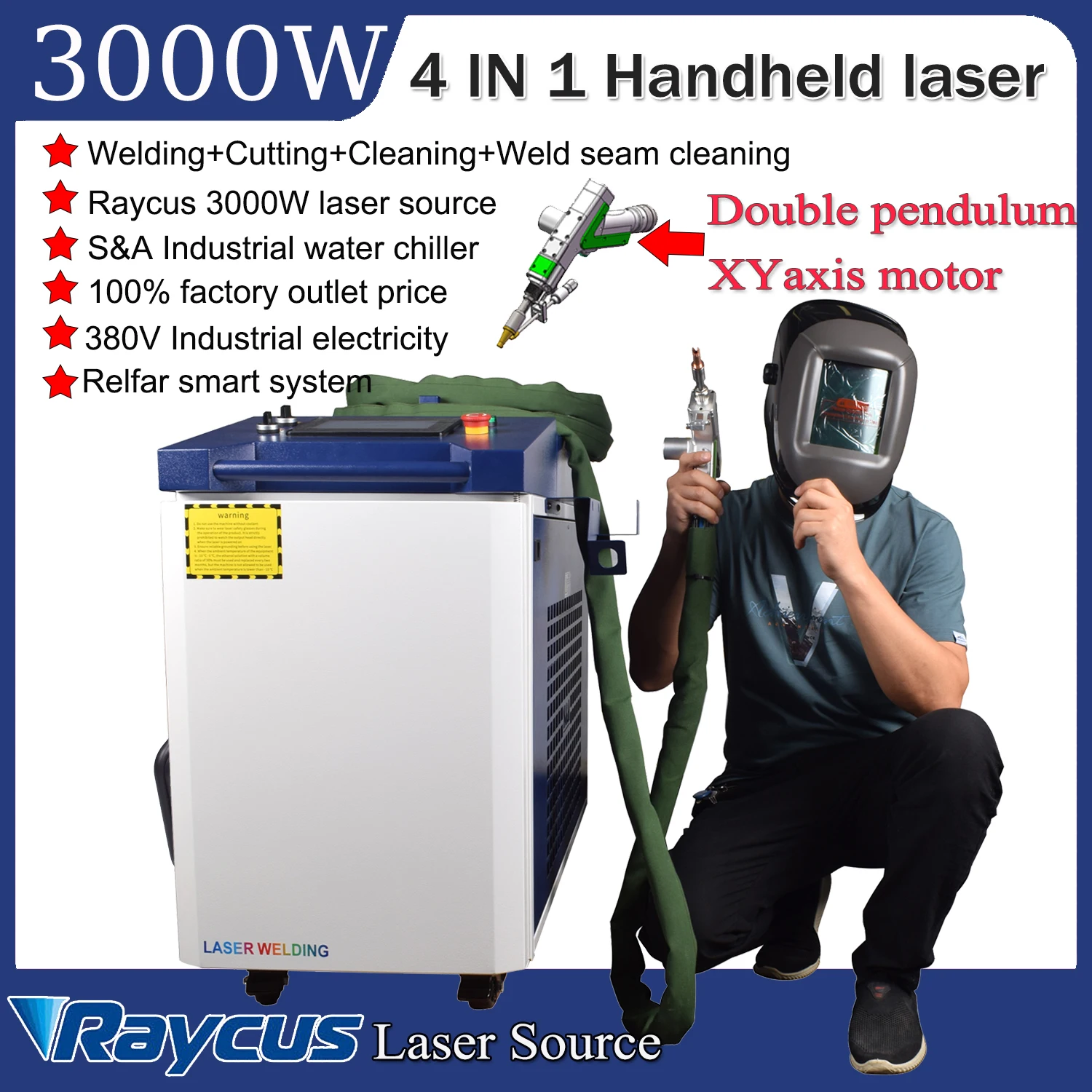 3000W Raycus 4 IN 1 Laser welding Fiber Laser Welder Cleaning Cutting Machine S&A water chiller 380V Industrial electricity