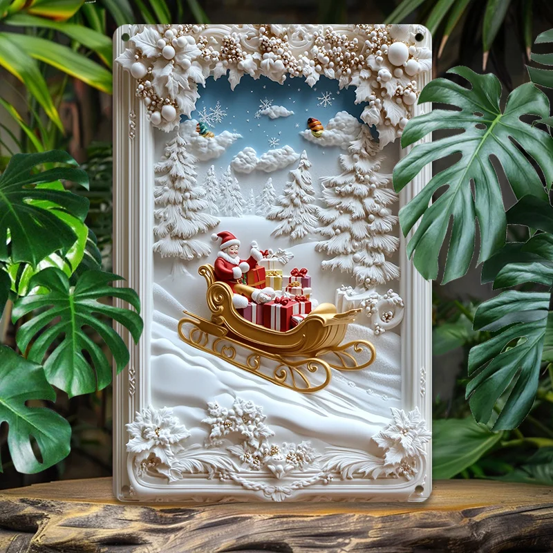 

1pc Heartwarming Christmas Scene Aluminum Wall Art, 8x12inch Metal Tin Sign with Snowman and Sleigh, Festive Holiday Decor