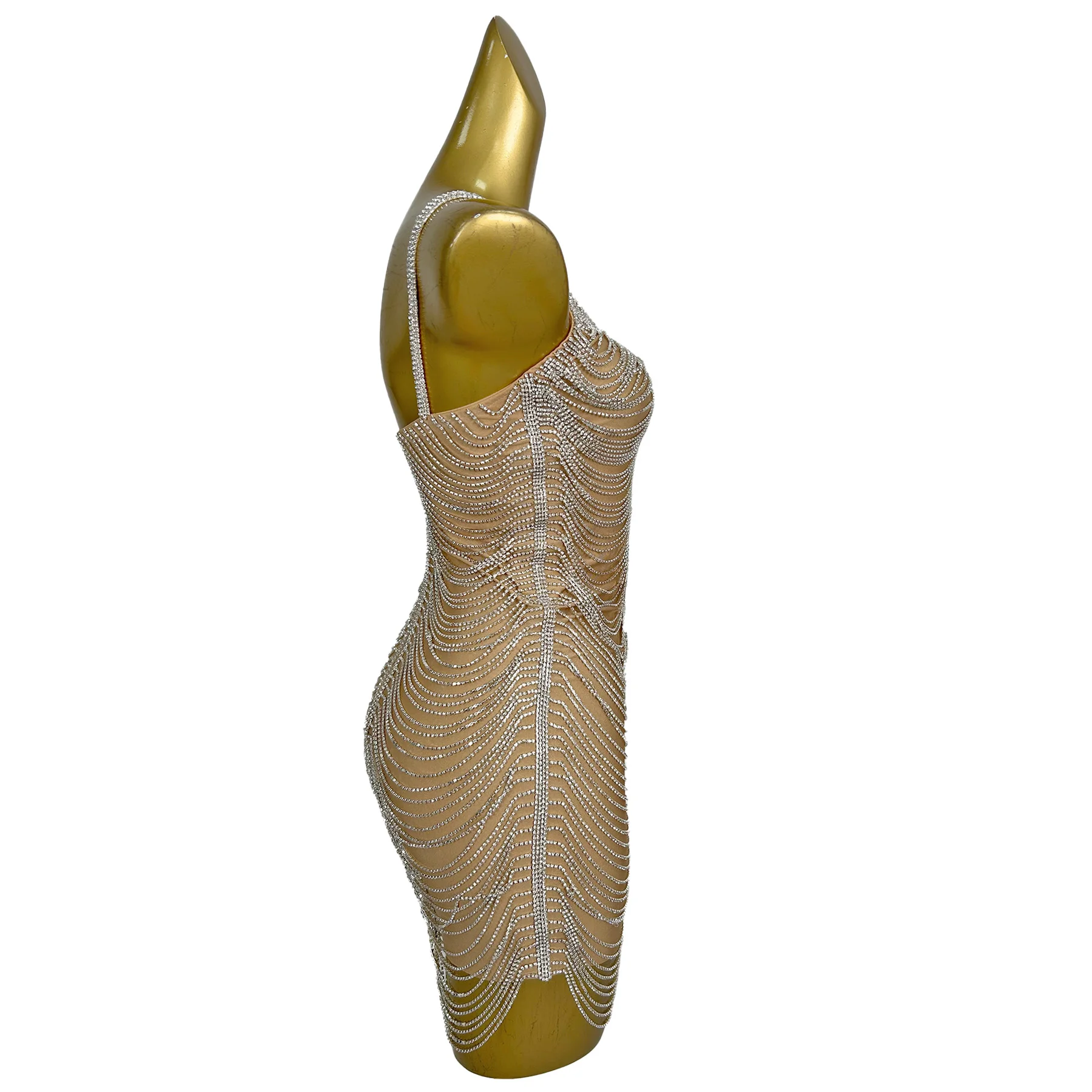 Diaodiao Abito da sera da donna di lusso Abito con cinturino a catena in argento brillante Abito da ballo da bar Abito da cocktail per matrimonio di compleanno