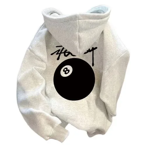 النمط الأمريكي الوزن الثقيل الأسود 8 بركة طباعة هوديي الرجال فضفاض صوف مبطن سترة الأزواج الخريف الشتاء Ins ملابس خارجية