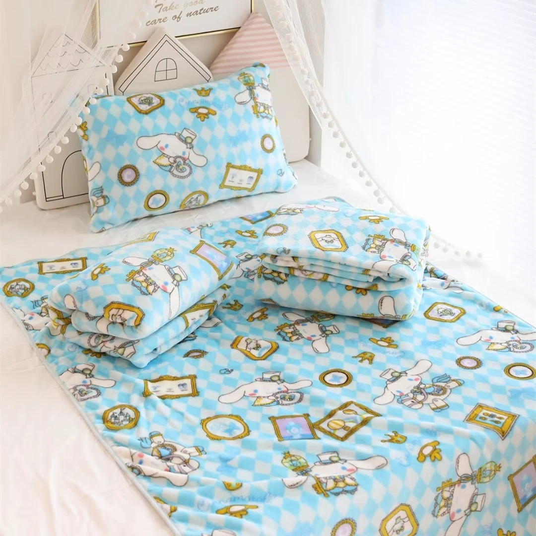 Sanrio Cinnamoroll Flannel Blanket Japanese Style Cute Warm Flannel Blanket Pillowcase Bedspread on the Bed Cover Blanket Gifts