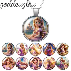 Enrolados Tangel Long hair Princess Rapunzel Round Photo Glass cabochon silver plated/Bronze/Crystal pendant necklace jewelry