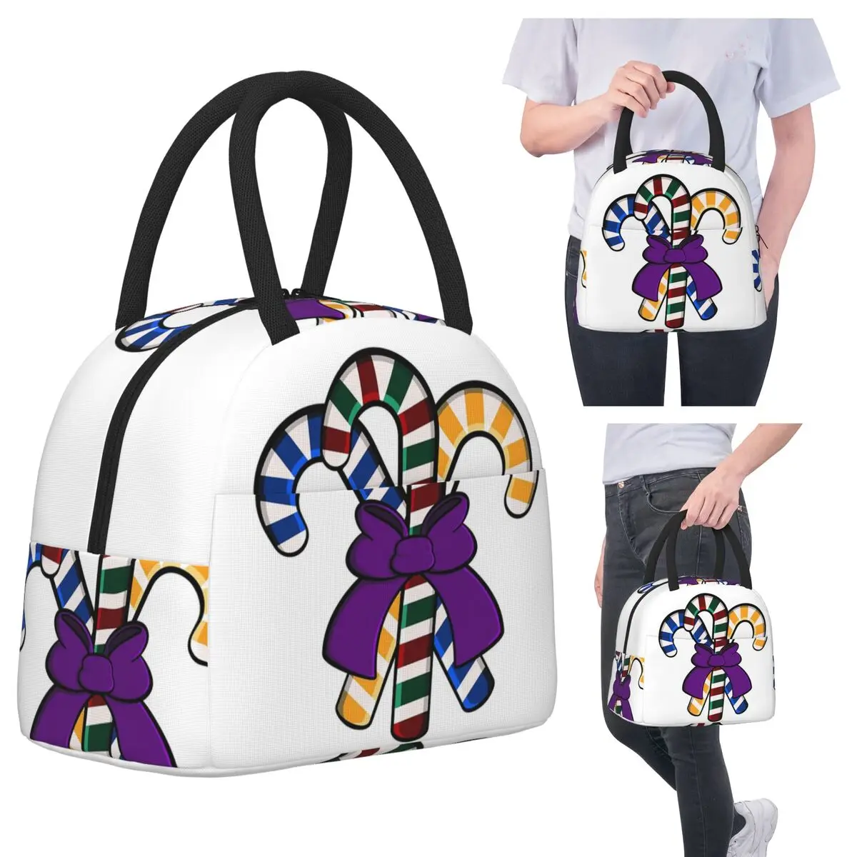 

Candy Cane Bouquet Purple Ribbon Insulated Lunch Bag for Kids School Cooler Thermal Food Box Tote Leakproof Lunch Boxes