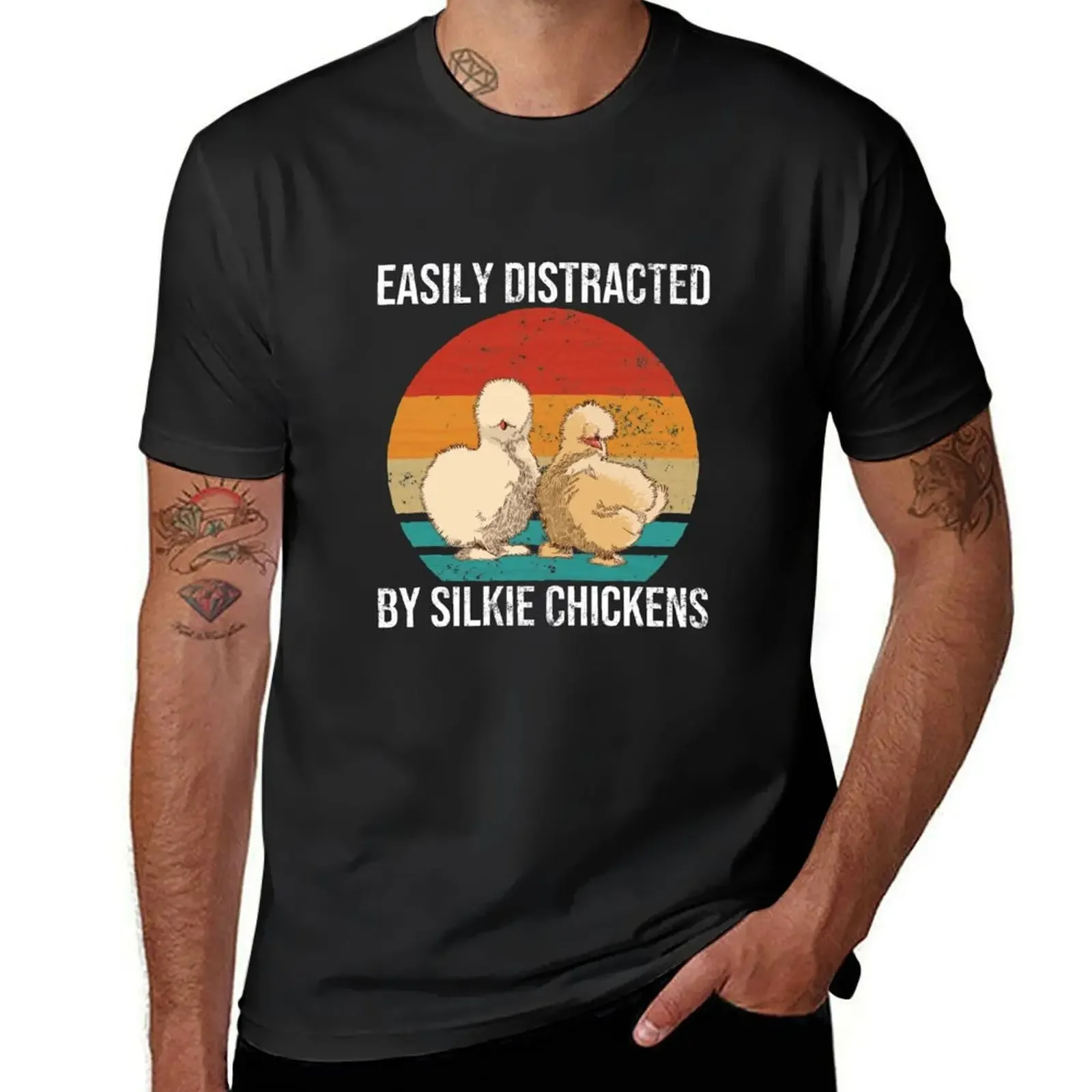 

Silkie Chicken Retro Cute Chick Easily Distracted By Silkie Chickens Gift T-Shirt blanks mens shirts graphic tee