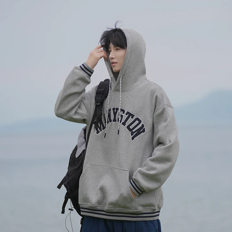 

Японская толстовка с вышивкой в стиле ретро для мужчин, осенняя молодежная повседневная верхняя одежда свободного кроя из комфортной ткани