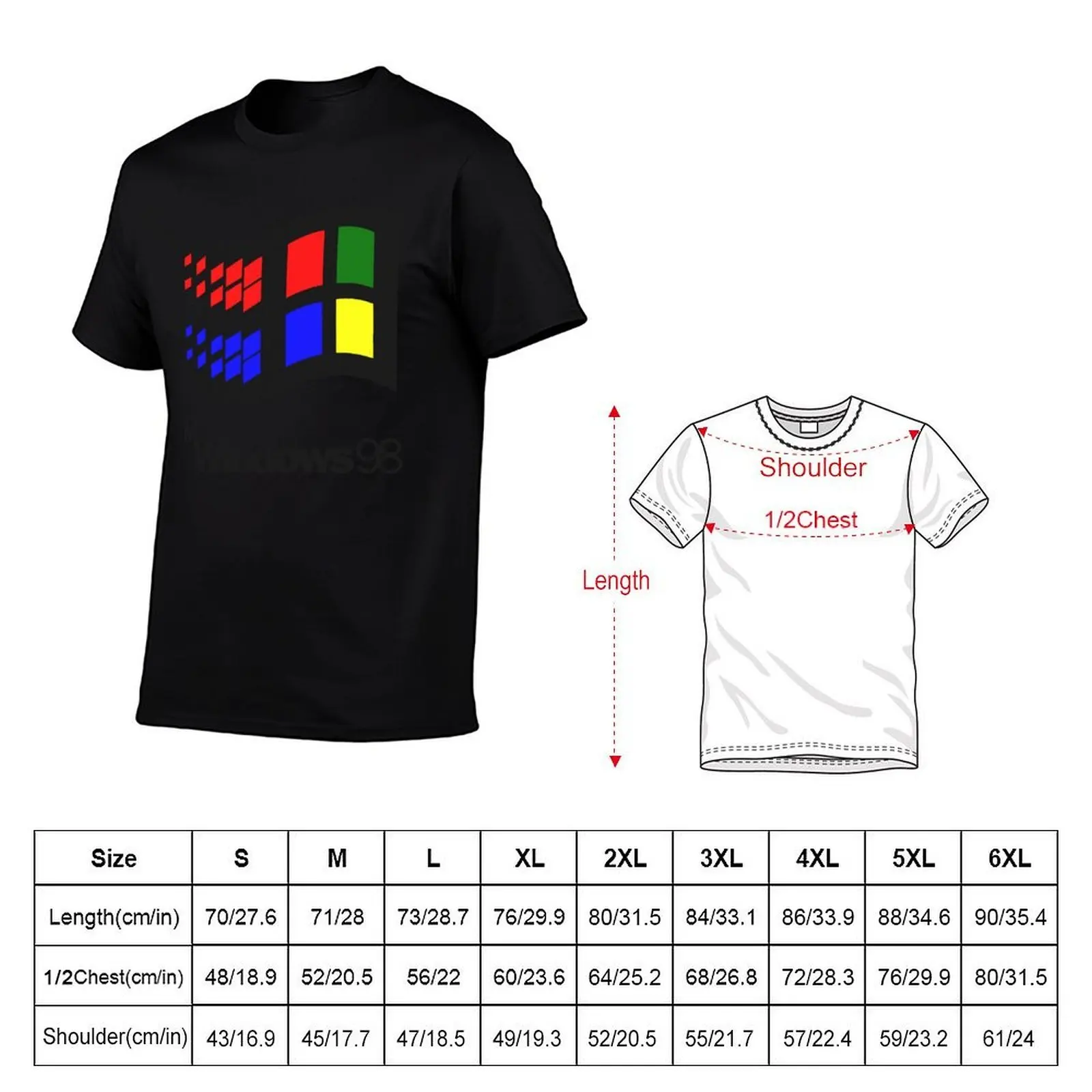 Microsoft Windows 98 T-Shirt cute tops vintage anime shirt anime shirts men