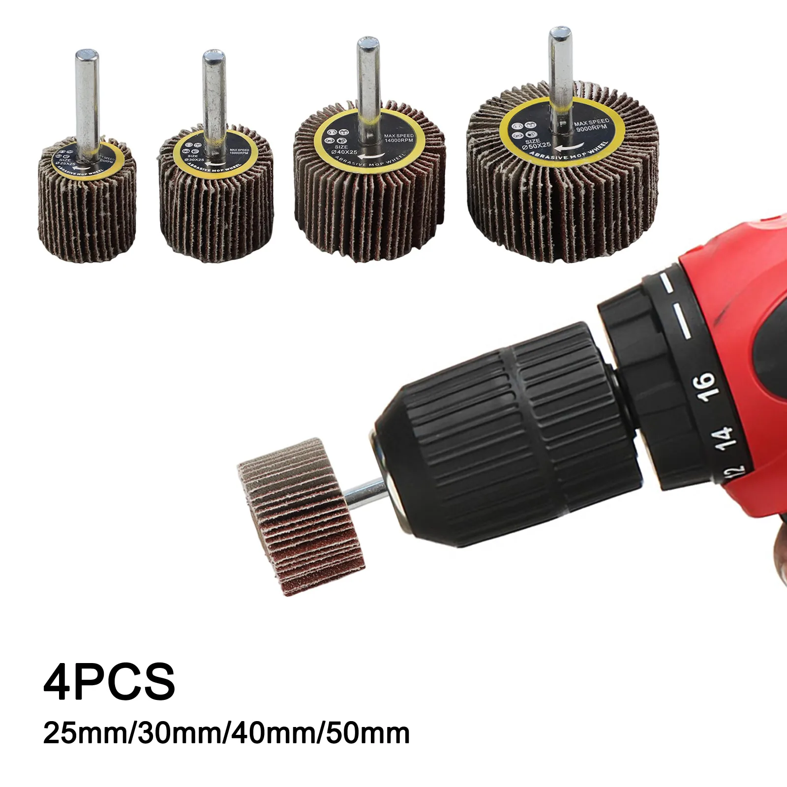 

Набор из 4 абразивных лепестковых кругов (25/30/40/50 мм, зернистость 80) с хвостовиком 6 мм для полировки и шлифовки