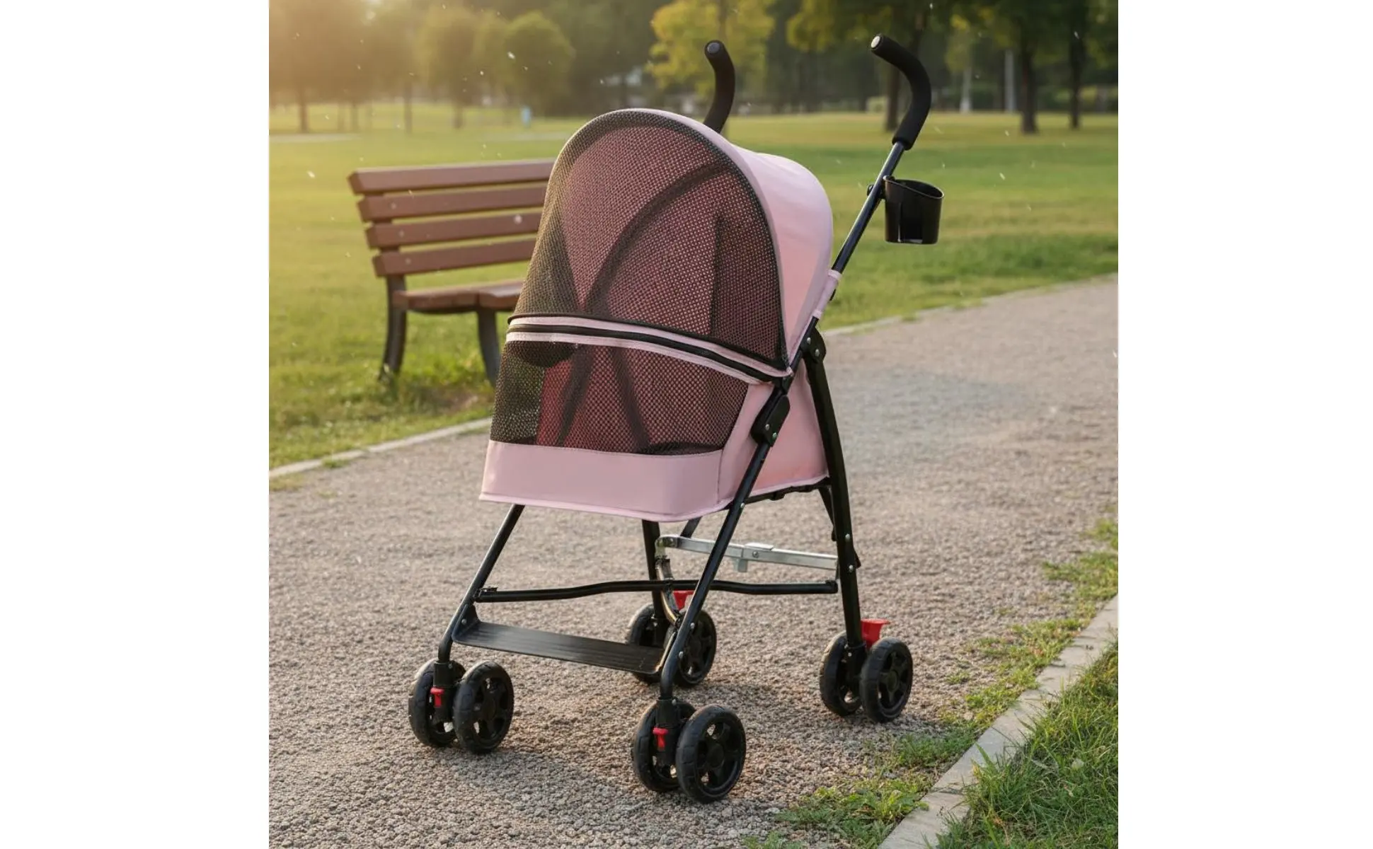 Foldable Pet Stroller Ventilated Lightweight Pet Stroller Large Viewing Window Brake System for Small Pets, Outdoor Walks, Park