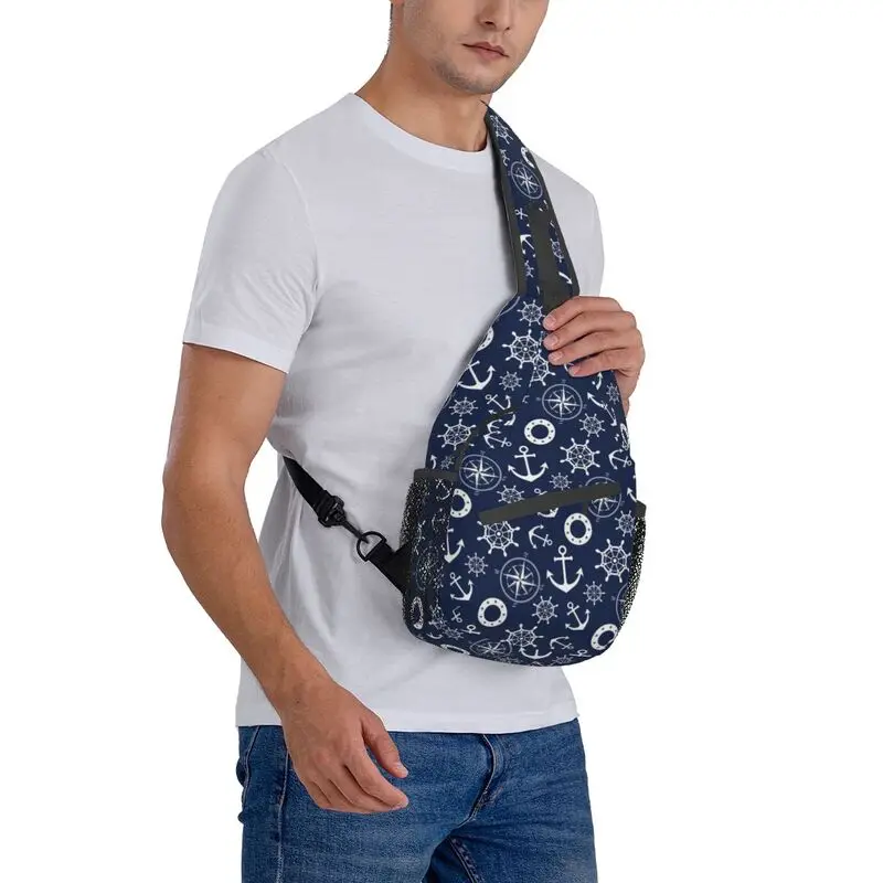 Sac à dos à bandoulière personnalisé bleu marine pour hommes, sac de poitrine à bandoulière, sac à dos de voyage, sac à dos de randonnée, injecteur de roue nautique