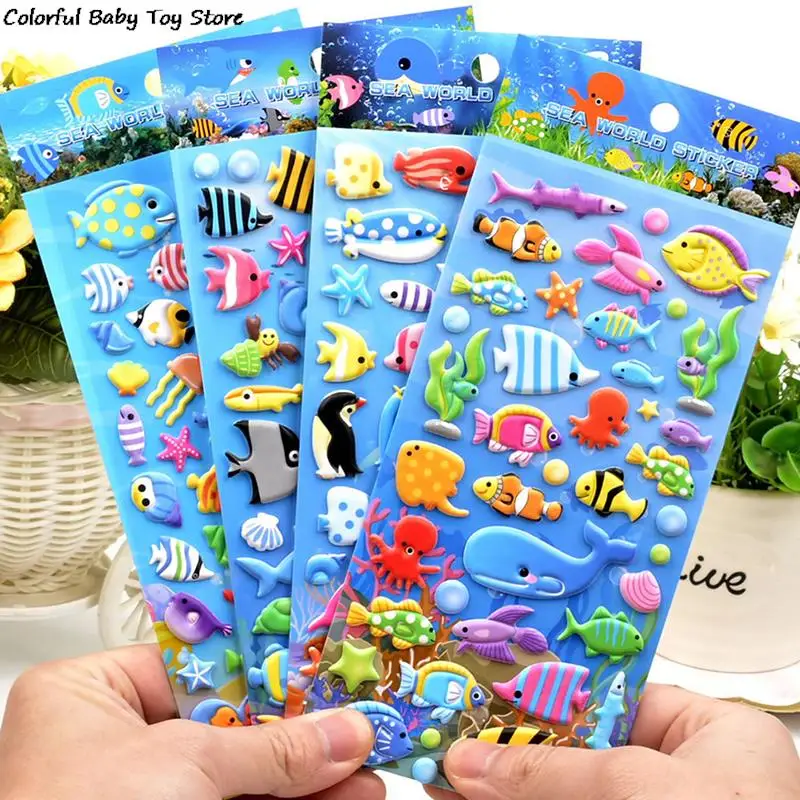 Sea Life Animal Shark Dolphin Fish Stereo 3D Bubble Sticker Diary Sticker Decoration Stationery Stickers