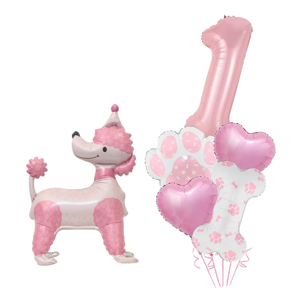 Pink Poodle Dog & Number Balloon Set for Birthday Shower Baptism Anniversary Pet Theme Decoration view 4