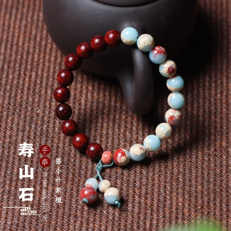 Perfect Gift Unisex Indian Red Sandalwood Shoushan Stone Bracelet Buddhist Rosary Hand Chain Playable Fashion Accessory