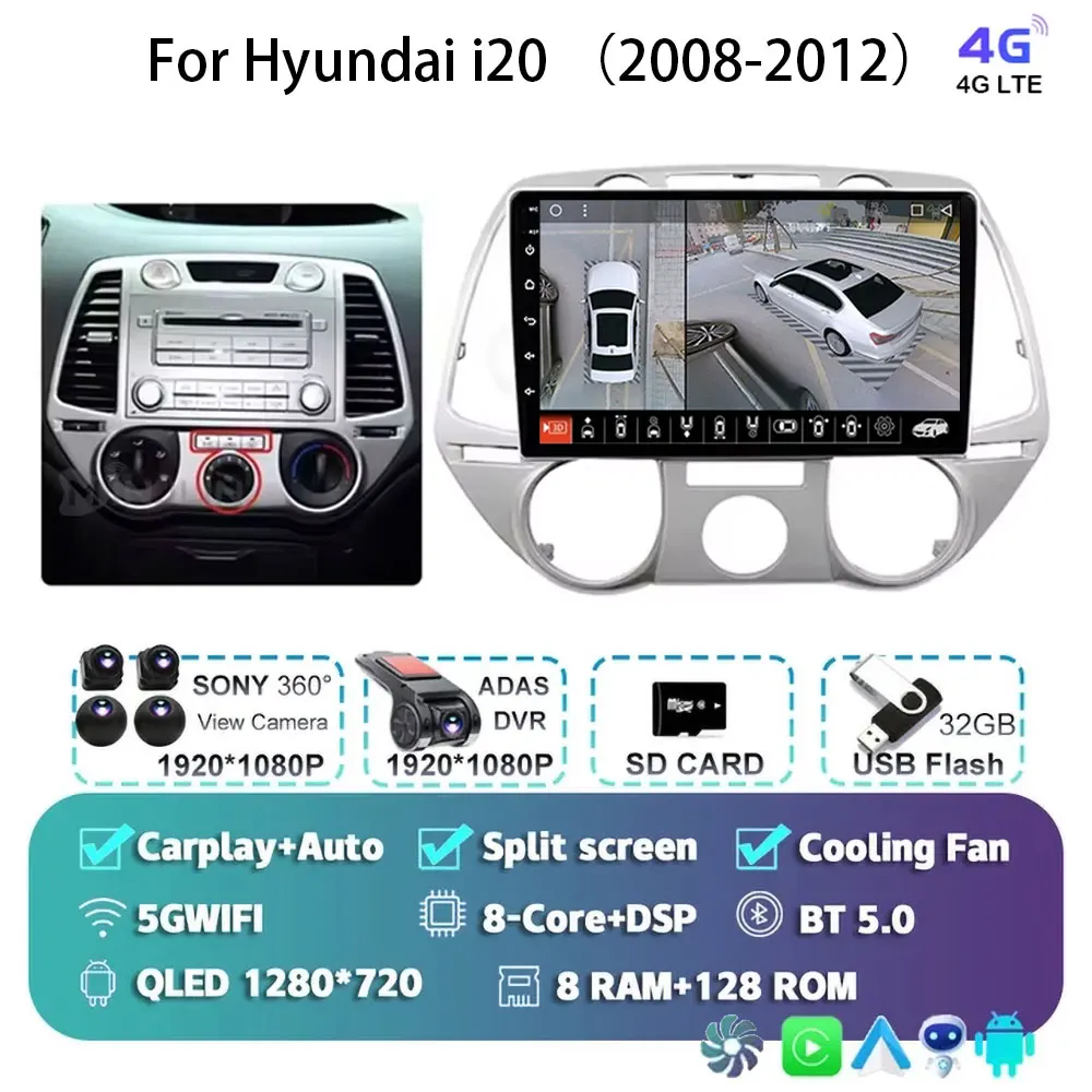 Android 15 Carplay Voor Hyundai i20 2008 2009 2010 2011 2012 Autoradio Stereo Multimedia Video Player WIFI Touchscreen
