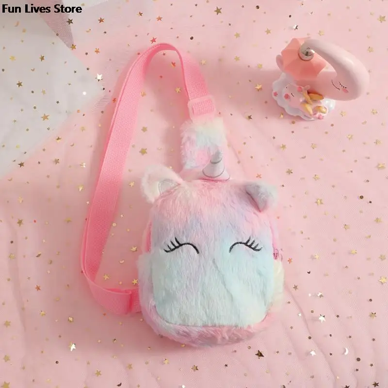 Einhorn Plüsch Umhängetasche Kindergarten Cartoon Brusttaschen Mini Mode Gürtel tasche schöne einfarbige Taille Tasche Schulter Geldbörse