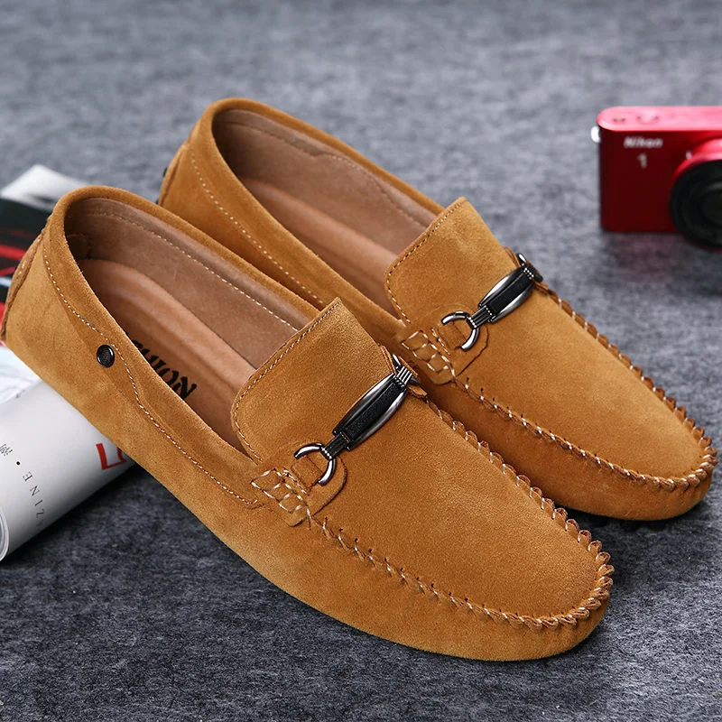 Suede Brown Man Moccasins Lightweight Men's Loafers Non-slip Driving Shoes Summer Slip-on Casual Shoes For Men Fashion Designer