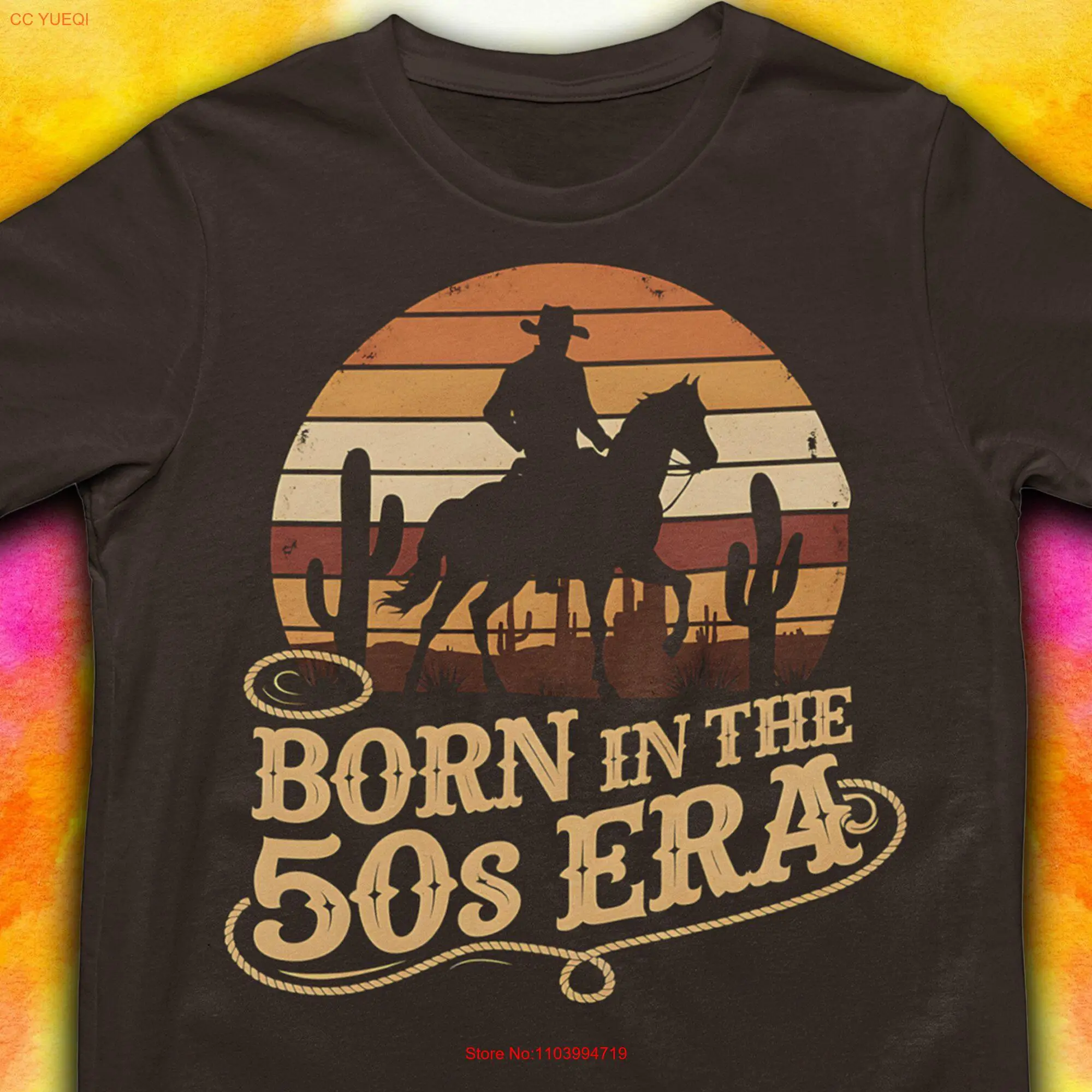 Horse Birthday T Shirt Rider Western Rustic Born In The 50S Era Country GifT long or short sleeves