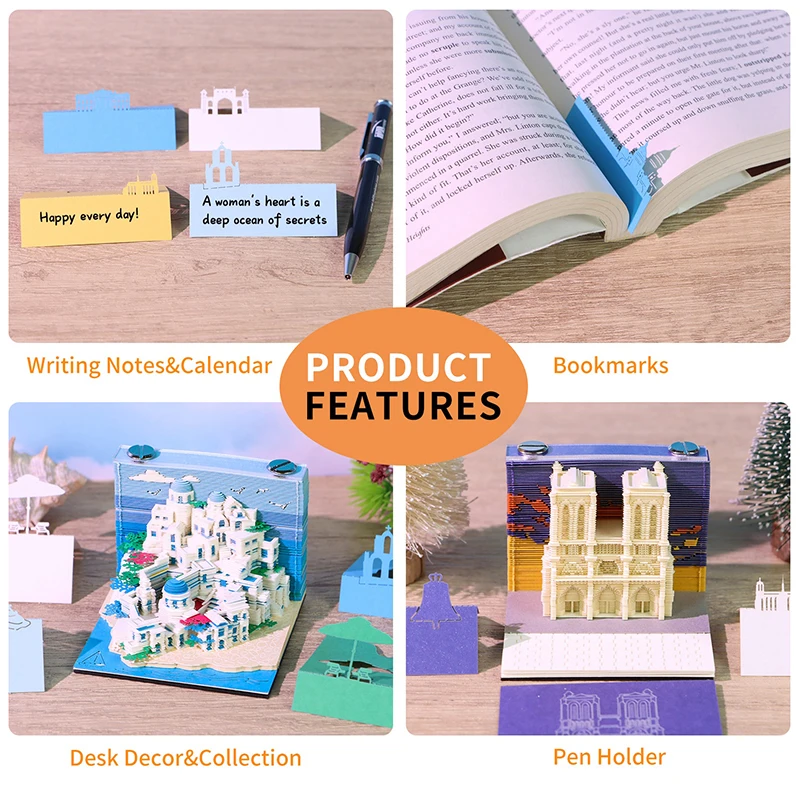 3D Paper Carving Art Craftwork Memo Pad Notepad Note Pad Desk Decoration Creative DIY Decorative Gift For Christmas Housewarming