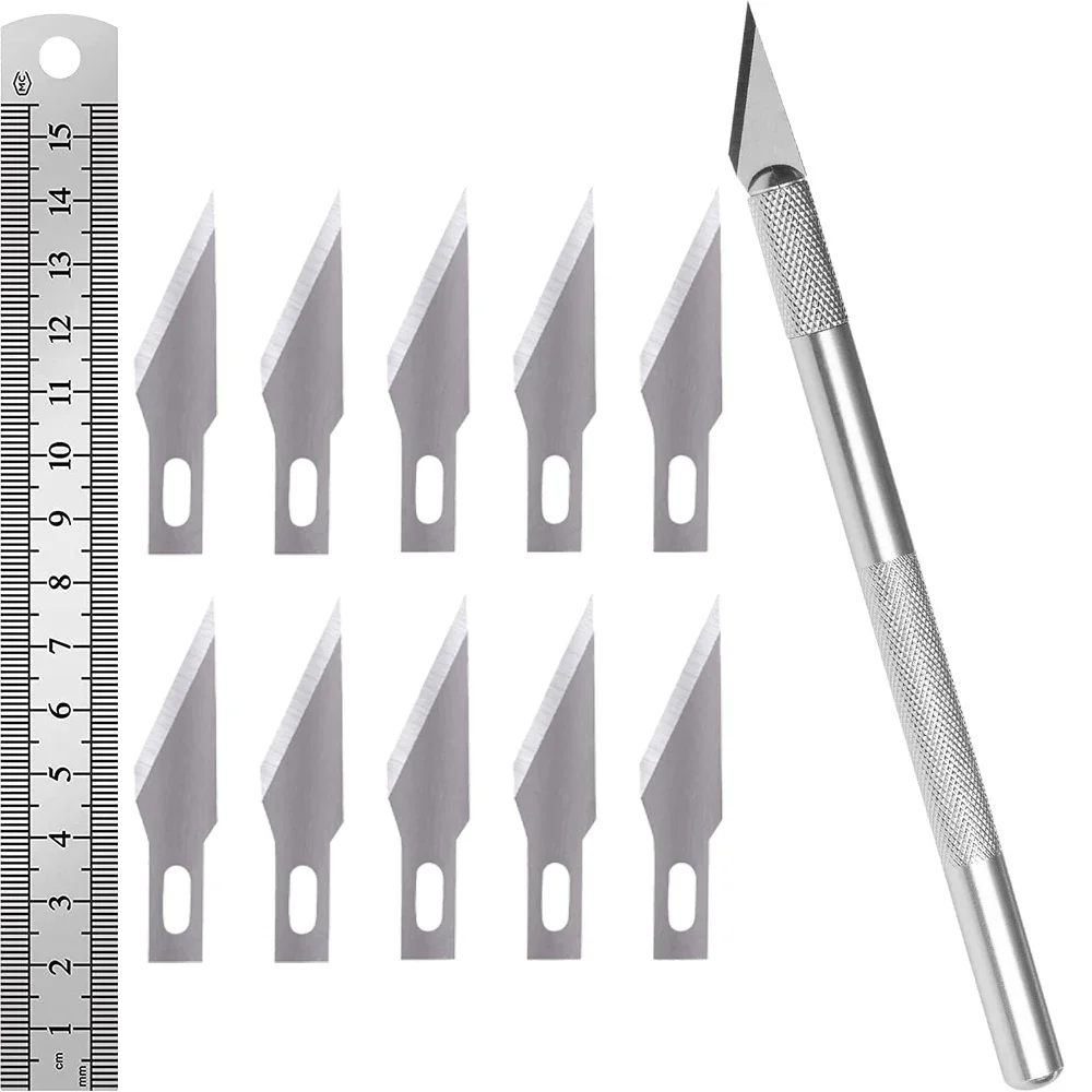 vvocci 1pc Knife Set Premium Craft Knife Set 15cm Ruler with 10 Extra High-Grade - Steel Knife Blades