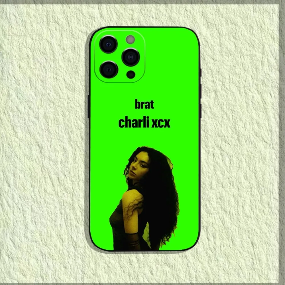 Singer C-Charli XCX BRAT Phone Case For iPhone 16,15,14,13,12,11,Pro,X,XS,Max,XR,Plus,Mini Soft Black Cover